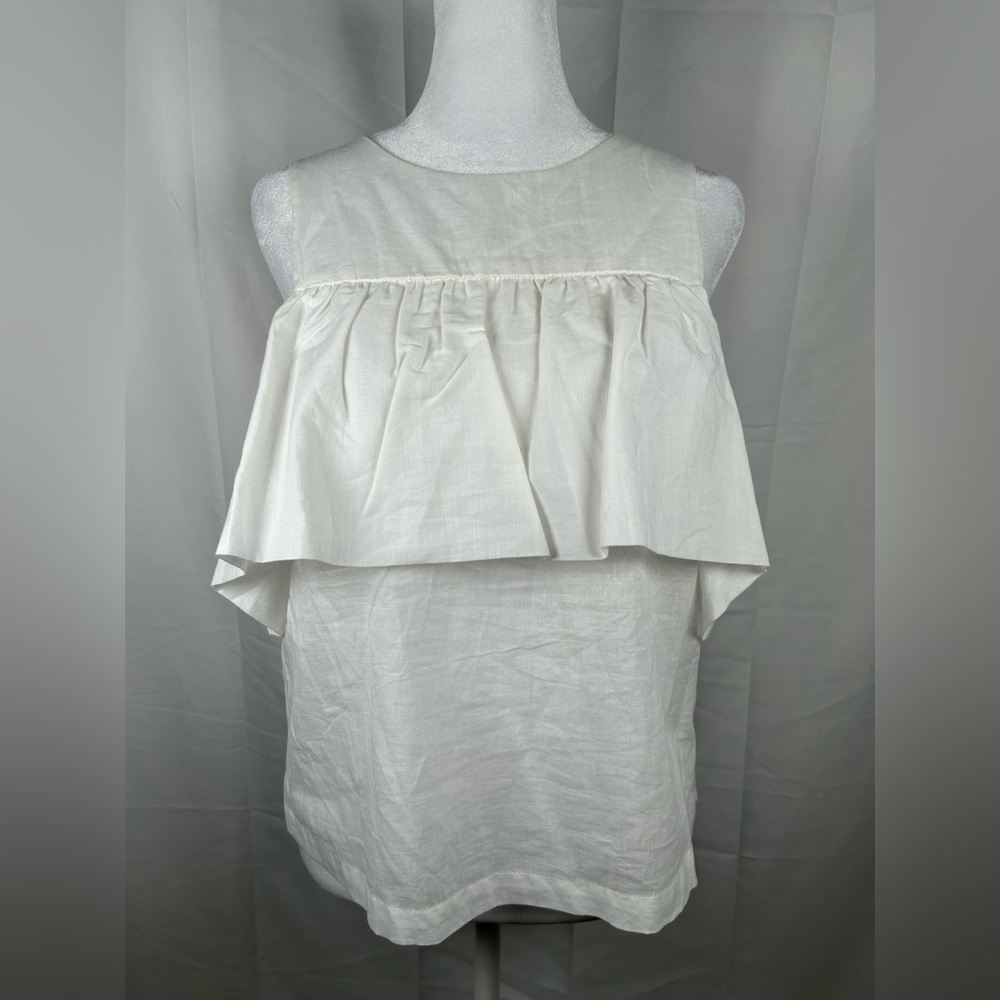 Lush Ruffle Tiered Cotton Blend Top Women’s Small Cream Button Back